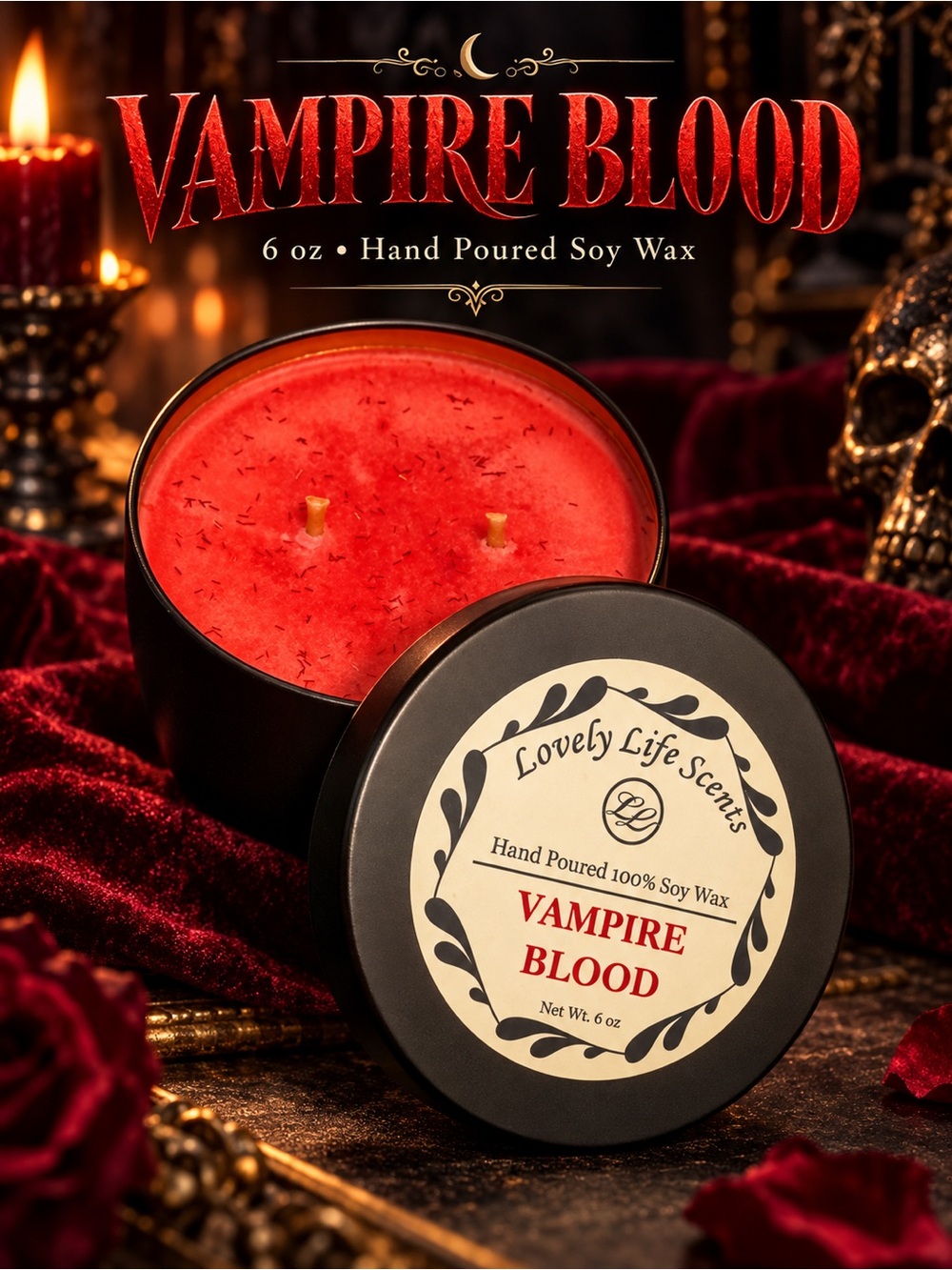 Vampire Blood 6oz Premium Soy Candle a Spicy Cinnamon Scent